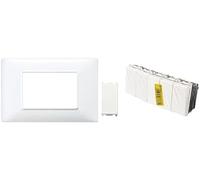 Vimar 14653.01 Placca 3 moduli in tecnopolimero, Bianco, 12 x 8 x 0.9 cm + Vimar 0T14000 Plana Interruttore 1P 10 AX 250 V~, 5 pezzi, illuminabile (unità di segnalazione non fornita)