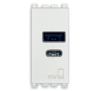 Vimar 19292.AC.15.B Arké Alimentatore USB 15 W 3 A 5 V per dispositivi elettronici, uscite USB A e USB C