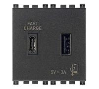 Vimar 19295.AC Arké Presa USB 5 V 3 A, 1 uscita USB tipo A e 1 tipo C, erogano complessivamente 3 A per caricare un dispositivo fino a 3 A o contemporaneamente due dispositivi