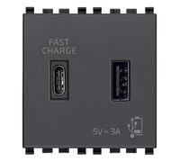 Vimar 20295.AC Eikon Presa USB 5 V 3 A, 1 uscita USB tipo A e 1 tipo C, erogano complessivamente 3 A per caricare un dispositivo fino a 3 A o contemporaneamente due dispositivi