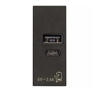 Vimar 30292.ACG Linea presa per alimentazione USB, 1 uscita USB tipo A e 1 uscita USB tipo C ottimizzate per caricare contemporaneamente 2 dispositivi, nero, 1 modulo