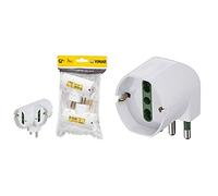 Vimar FP00316.B Adattatore multiplo SICURY 250 V~ verticale 2 pezzi, spina 2P+T 16 & RI.00305.B Adattatore semplice SICURY 250 V~ sfalsato, max 1500 W, spina 2P+T 16 A standard italiano