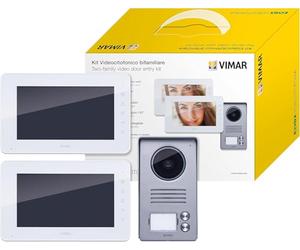 Vimar K40911 Kit Videocitofono Bifamiliare Con Alimentatori Multispina, Attivazione con solo Movimento, Bianco / Grigio, 16 x 2 x 9 cm, 1.78 Kg
