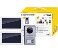 Vimar K40946 Kit Videocitofono Smart Bifamiliare con 2 Monitor Touch Screen Vivavoce, Targa Audiovideo 2 Pulsanti con Cornice Parapioggia, 2 Alimentatori Multispina, Bianco