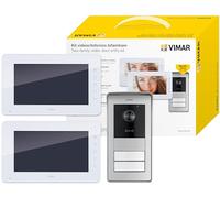 VIMAR K42931 Kit videocitofono Multifamiliare, alimentatore barra DIN, videocitofoni con tastiera capacitiva, targa con lettore RFID con 2 pulsanti, staffe per fissaggio, tradizionale