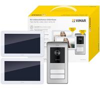 VIMAR K42936 Kit videocitofono multifamiliare, videocitofoni touch screen, alimentatore barra DIN, targa con lettore RFID con 2 pulsanti, staffe per fissaggio