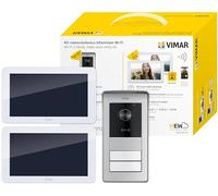 VIMAR K42956 Kit videocitofono multifamiliare, videocitofoni touch screen vivavoce, Wifi, alimentatore barra DIN, targa audiovideo con lettore RFID e 2 pulsanti