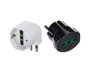 Vimar RI.00305.B Adattatore semplice SICURY 250 V~ sfalsato, max 1500 W, spina 2P+T 16 A standard italiano tipo S17 & RI.00301N Adattatore elettrico tedesco/francese