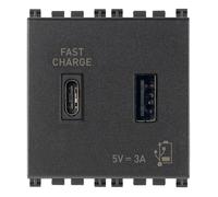 Vimar 19295.AC Arké Presa USB 5 V 3 A, 1 uscita USB tipo A e 1 tipo C, erogano complessivamente 3 A per caricare un dispositivo fino a 3 A o contemporaneamente due dispositivi