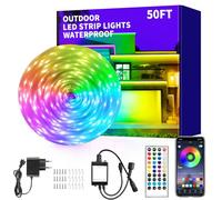 vimeepro Striscia LED per esterni, impermeabile, 15 m, con controllo remoto/app, sincronizzazione musicale RGB, per esterni, cambia colore, per camera da letto, balcone, tetto, giardino, scale, feste