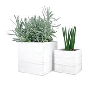 Vimin Box Cassette, Fioriere in Legno, Bianco, per Fiori, Piante, Bonsai, Erbe Aromatiche, Decorazione Casa, Giardino, Balcone, Terrazzo. (14x14 + 10x10)