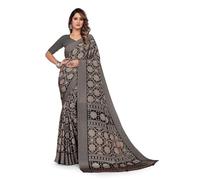 Vimla Sari da donna in seta con stampa artistica turca e camicetta non cucita | Sari da donna | Sari da donna | Sari da sposa da donna | Sari dell'India meridionale, nero, taglia unica