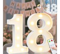 Vimlits Numeri luminosi per 18° compleanno, decorazioni per ragazze, luci a LED con numero illuminato, per feste, sfondo per matrimoni, anniversari, decorazione da parete, da parete, colore: bianco