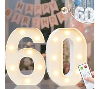 Vimlits Numeri luminosi per 60° compleanno, luci a LED con numero illuminato, per feste, sfondo matrimonio, anniversario, decorazione da tavolo da parete, bianco freddo e bianco caldo 60