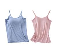 Vimlo Canotta con Reggiseno Incorporato, Canotte da Donna con Cinturino Regolabile, Canotta in Cotone Elasticizzato, Canottiere Imbottite con Reggiseno Incorporato (Color : 2pcs B, Size : M)