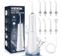 VIMMK Jet Dentale Idropulsore e Irrigatori Orali con 5 modalità di pressione dell'acqua e 8 punte sostituibili, ricaricabile e impermeabile IPX7, serbatoio 300 ml (bianco)