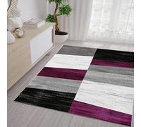 VIMODA Soggiorno Tappeto Moderno Disegno Geometrico Erica in Lilla Bianco Grigio e Nero - Öko Tex Certificata - Viola, 80 cm x 150 cm