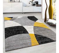 VIMODA Tappeto con motivi geometrici, a cerchi, mélange, in bianco, nero e giallo, dimensioni 60 x 110 cm