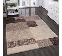 VIMODA Tappeto da Salotto a Pelo Corto in Beige, Marrone, Design Moderno, Effetto Piastrelle, a Quadretti, Facile da Pulire, 120 x 170 cm