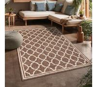 VIMODA Tappeto per interni ed esterni, tessuto piatto, per terrazzo, balcone, giardino d'inverno, robusto, design marocchino, 140 x 200 cm, colore marrone