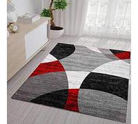 VIMODA Tappeto Rosso Soggiorno Camera Letto Geometrica Motivo a Cerchi Erica in Grigio Bianco Nero e Rosso - Öko Tex Certificata - Rosso, 60x110 cm