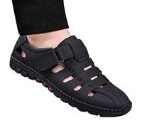 VIMTY Eleganti sandali vuoti in pelle, sandali da uomo, pantofole, infradito, sandali da spiaggia in pelle con punta chiusa da uomo (42,black)