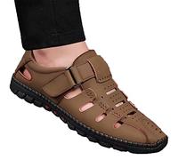 VIMTY Eleganti sandali vuoti in pelle, sandali da uomo, pantofole, infradito, sandali da spiaggia in pelle con punta chiusa da uomo (42,brown)