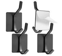 Vinabo Ganci Adesivi Muro in 4 Pezzi, Appendi Accappatoio Bagno, Gancio Adesivo Forte Doppi per Armadi, Porte, Pareti, Senza Foratura (Nero)