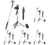 Vinabo Bastone Selfie Bluetooth 3 in 1, Treppiede Smartphone, 160 cm Asta Selfie Retrattile Stabilizzatore Smartphone con Telecomando Rimovibile e Rotazione di 360 gradi per iPhone, Galaxy, Huawei