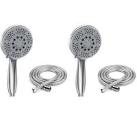 Vinabo Doccia Soffione con 1.5m Tubo Doccia, 5 Funzioni Getti, Multifunzionale ad Alta Pressione Soffione Doccia, ABS Cromato Spruzzo, Anticalcare Tubo Flessibile + Doccino (Confezione da 2)