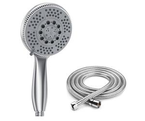 Vinabo Doccia Soffione con 1.5m Tubo Doccia, 5 Funzioni Getti, Multifunzionale ad Alta Pressione Soffione Doccia, ABS Cromato Spruzzo, Anticalcare Tubo Flessibile + Doccino