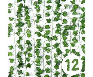 Vinabo Home Deco Edera Finta Pianta Artificiale Rampicante Ghirlanda 12 Pezzi 2,1m, da Esterno, per la Stanza, Cucina, Patio, Altalena, Matrimonio, Ufficio, Festa, Verde