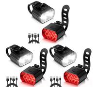 Vinabo Kit Luci Bicicletta - Faro e Fanale Posteriore, Ricarica USB, Impermeabile IPX6, 6 Modalità di illuminazione, Leggero e Resistente, Adatto a Tutte le Biciclette e a Varie Condizioni di Guida