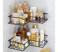 Vinabo Mensola da Doccia Angolare, Organizer Doccia Senza Foratura, 2PCS Mensola Bagno in Metallo con Ganci, Doccia Anti-Ruggine Porta Oggetti da Bagno a Parete, Accessori Doccia