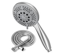 Vinabo Soffione Doccia + 1.5m Tubo Flessibile Acciaio, 5 Funzioni Getti, Multifunzionale ad Alta Pressione, ABS Cromato Spruzzo, Anticalcare, con Ugello