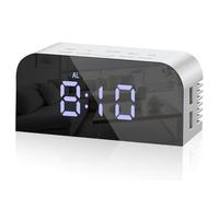 Vinabo Sveglia da Comodino Digitale, 2 USB, Display a Specchio LED | Orologio digitale con snooze, 2 livelli di luminosità, data e temperatura, per comodino, camera da letto e scrivania