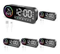 Vinabo Sveglia digitale con luce notturna a 7 colori, 4 livelli di luminosità, ampio display a LED della temperatura, controllo vocale, 12/24 ore, porta USB, snooze, memoria di spegnimento (Nero)