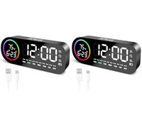 Vinabo Sveglia digitale con luce notturna a 7 colori, 4 livelli di luminosità, ampio display a LED della temperatura, controllo vocale, 12/24 ore, porta USB, snooze, memoria di spegnimento (Nero)