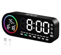 Vinabo Sveglia digitale LED 7 colori - Orologio digitale con display a temperatura 5 livelli luminosità, doppio allarme, Snooze, USB, 12/24 ore, sveglia luminosa per bambini e adulti (nero)