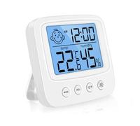 Vinabo Termometro Igrometro Digitale Interno, Temperatura e Umidità | Termometro digitale ambiente con retroilluminazione, ora, °C/°F e indicatore DRY/COMFORT/WET