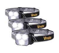Vinabo Torcia Frontale LED con Sensore, Lampada Ricaricabile, 6 Modalità di Illuminazione, Impermeabile Regolabile (Confezione da 3)