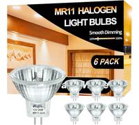 Vinaco GU4 20W, 6 Pack High Power 250LM MR11 Halogen, Durable MR11 12V Dimmable with Glass Cover, Warm White 2800K Fiber Optic Light Bulb, Halogen 12V 20W with GU4 Base