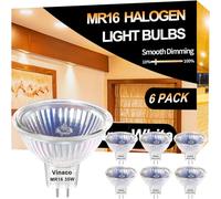 Vinaco MR16 Halogen Bulbs 35W, 6 Pack MR16 GU5.3 Halogen Light Bulbs 35W High Output 480LM Dimmable Warm White 2800K, GU5.3 Base Long Lasting, Spotlight with 36° Beam Angle