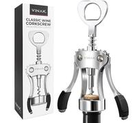 VINAK - Cavatappi Classico ad Ali Acciaio Cromato | Apribottiglie Birra Integrato | Spirale Tornita | Impugnatura Ergonomica | Uso Facile