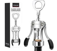VINAK - Cavatappi classico ad ali | Apribottiglie di birra facile da usare | Design ergonomico e robusto realizzato in acciaio cromato | Manopole in gomma e spirale tornite