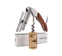 VINAK - Cavatappi da cameriere professionale XPERT in acciaio inox e legno con doppio supporto articolato + apribottiglie + coltello tagliacapsule + spirale professionale (A - Legno)