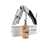 VINAK - Cavatappi da cameriere professionale XPERT in acciaio inox e legno con doppio supporto articolato + apribottiglie + coltello tagliacapsule + spirale professionale (B - Legno di ebano)