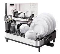 VINAK - Scolapiatti - Scolapiatti per piatti | in acciaio inox | scarico girevole + cestino portaposate | maniglie per il trasporto / conservazione | piedini in gomma antiscivolo | 42 x 32 x 11 cm