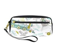 Vinatge, astuccio portapenne con treno a vapore e ferrovia, in pelle PU, con cerniera, per ragazzi e ragazze, per scuola e ufficio