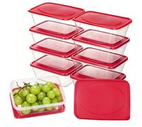 VINATO 10 Pezzi 520ml Contenitori Plastica con Coperchio, Riutilizzabili Set di Contenitori per Alimenti Congelatore, Impilabili per Lavastoviglie, Congelatore, Microonde, Senza BPA（Rosso）